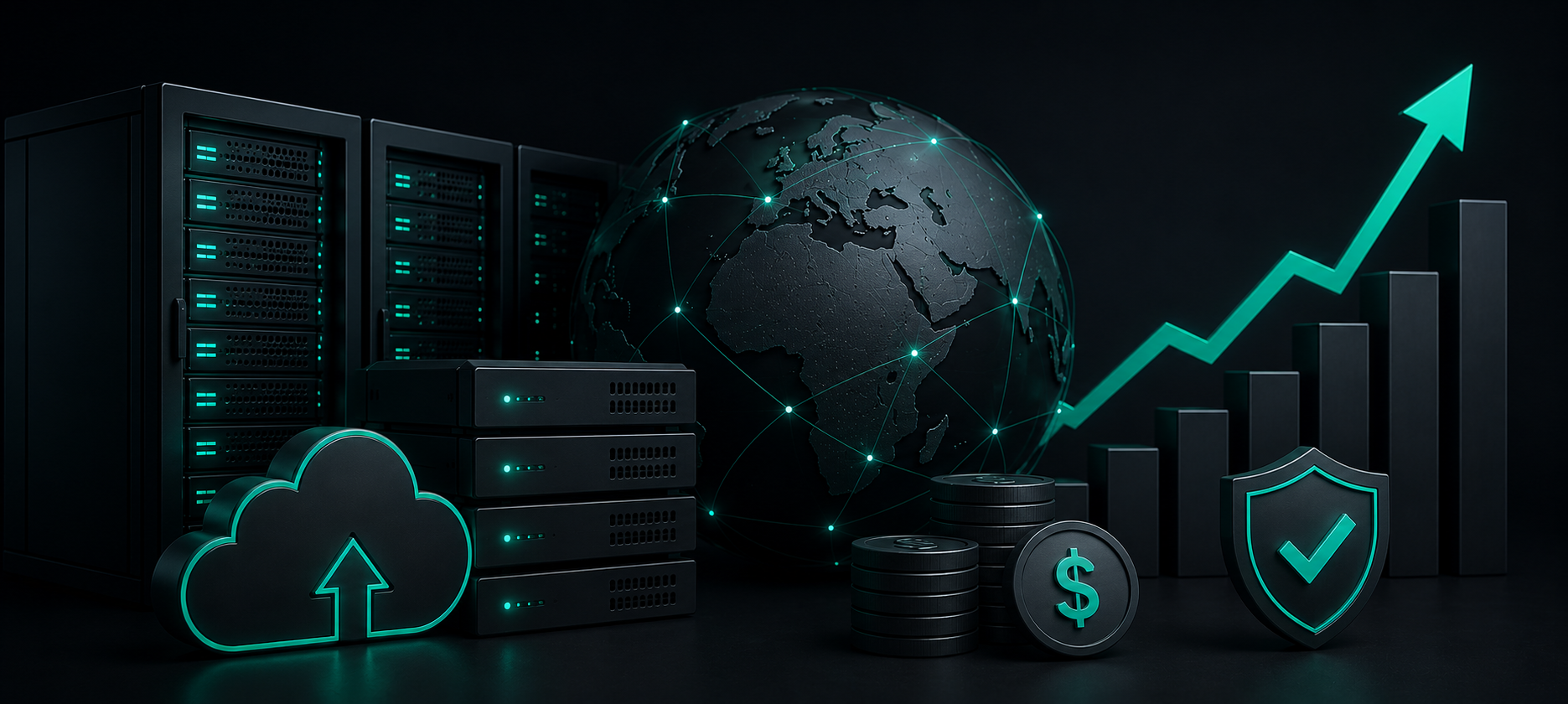 hosting renewal prices illustration with servers and growth chart